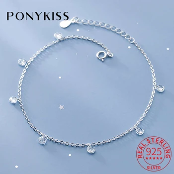 

PONYKISS Trendy S925 Sterling Silver Single Zircon Minimlist chain Bracelets Women Party Fine Jewelry Exquisite Chic Accessory