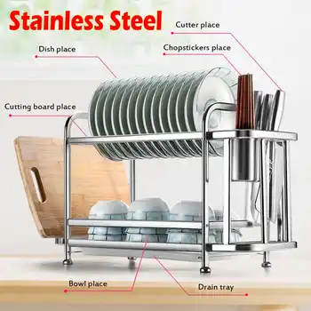 

New 2Tier Thicken Stainless Steel Dish Drying Rack Kitchen Shelf Basket Plated Kitchen Knife Sink Dish Drainer Drying Rack Organ
