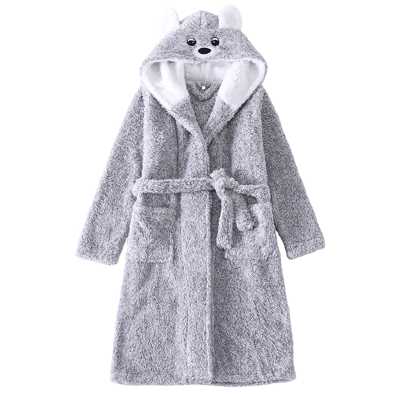 Hooded grey01 Детские халаты для девочек и мальчиков, одежда для сна с героями мультфильмов зимние пижамы для малышей плотная теплая ночная рубашка одежда для маленьких девочек 4, 8, 12, 13 лет - Цвет: Hooded grey01