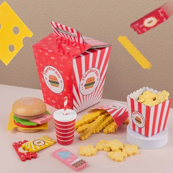 

Simulation Wooden Hamburger Fries Fast Food Mdeol Set Kids Pretend Play Toy Creating Stacking Burger Combinations Kids Gifts