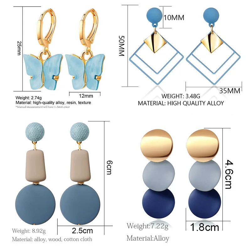 BLINLA 2021 New Korean Blue Geometric Acrylic Earrings for Women Fashion Bohemian Round Drop Earrings Party Brincos Jewelry Giuy