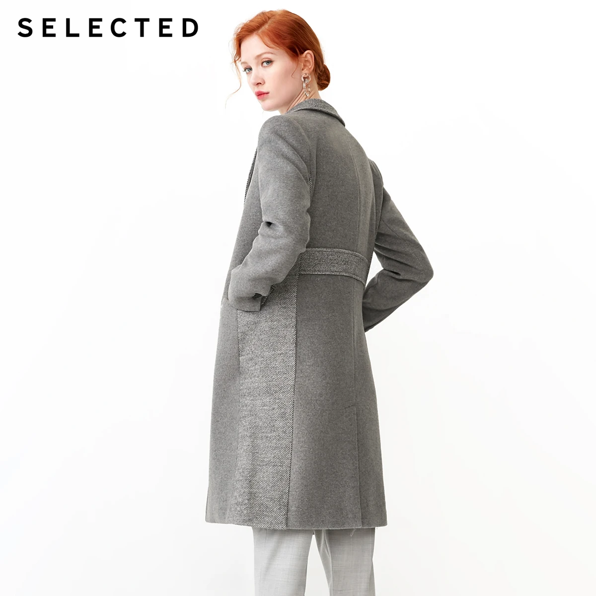 SELECTED Women's Mid-length Cotton-rich Woolen Splice Overcoat S|419127501