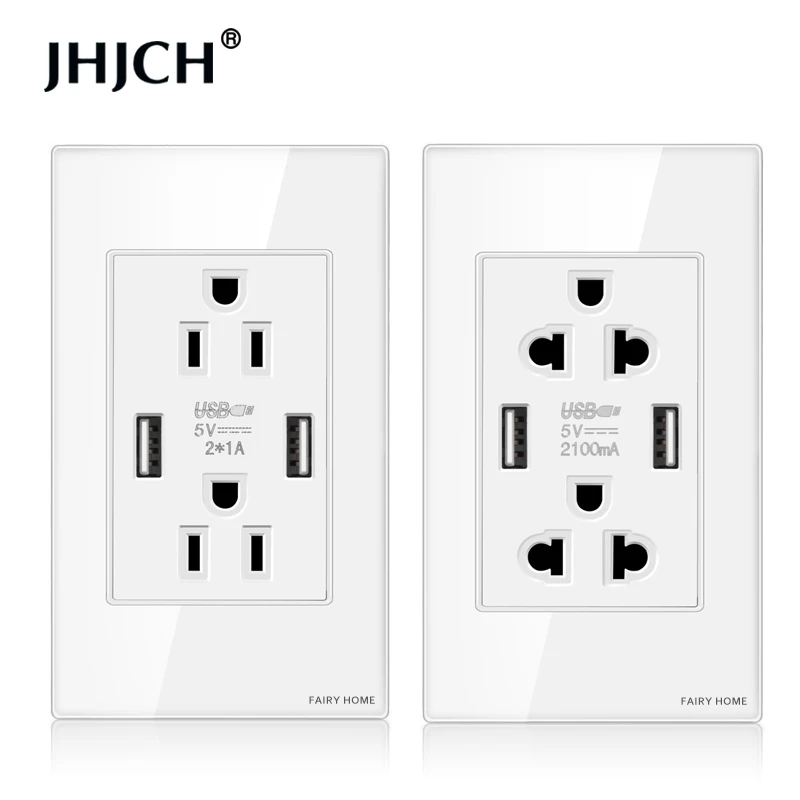JHJCH американская многофункциональная розетка из закаленного стекла 2 1 А двойной