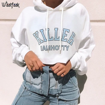 

Waatfaak Casual Loose Autumn Streetwear Hoodies Women Letter Printing Hoody Sweatshirt Long Sleeve Crop Hoodie Harajuku Winter