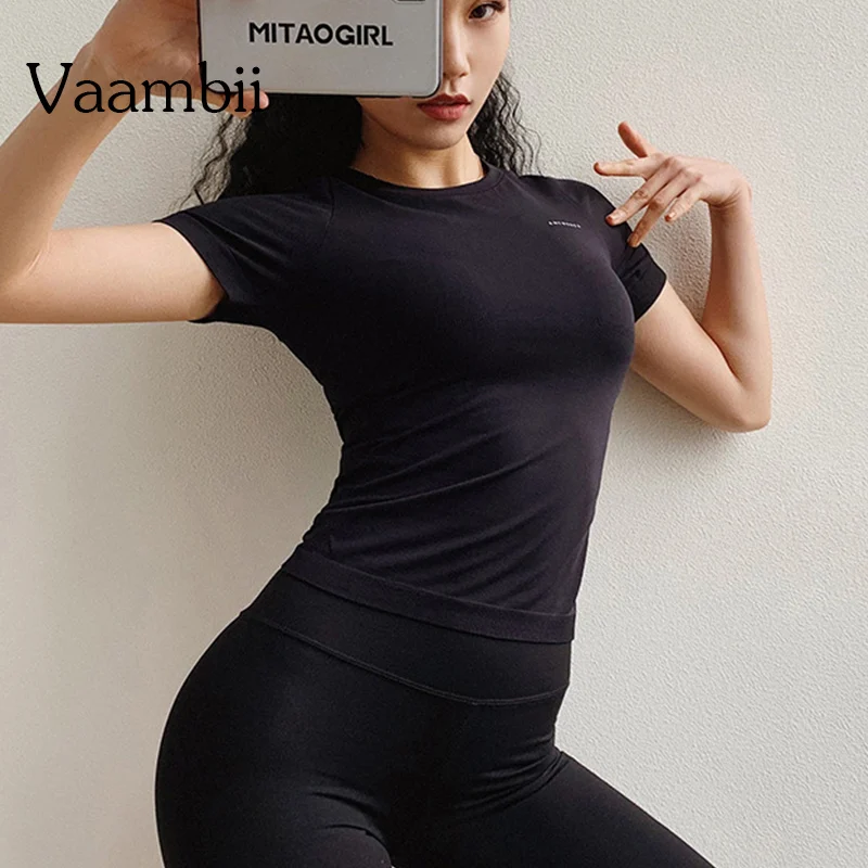 

Seamless Short Sleeve Yoga Gym Top Female Nylon Spandex Workout Running Training Tops Ladies Fitted Wrestling Dry Fit Clothing