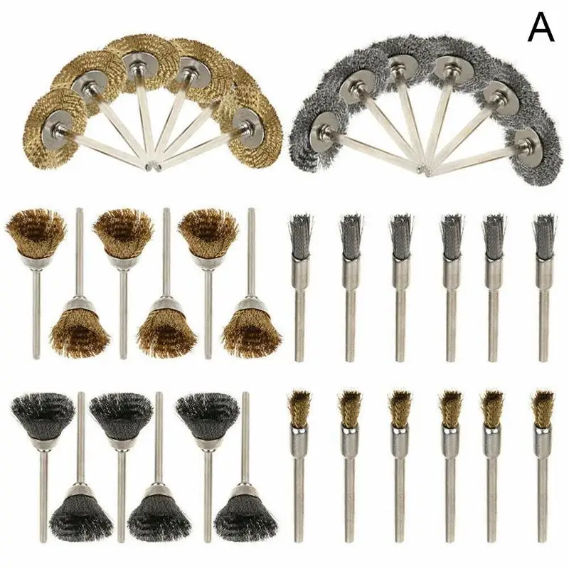 36 шт. стальные щетки колеса провода полировка дрель роторные инструменты 2,35 ручка/3,0 ручка проволока щетка медь Удаление ржавчины полировка