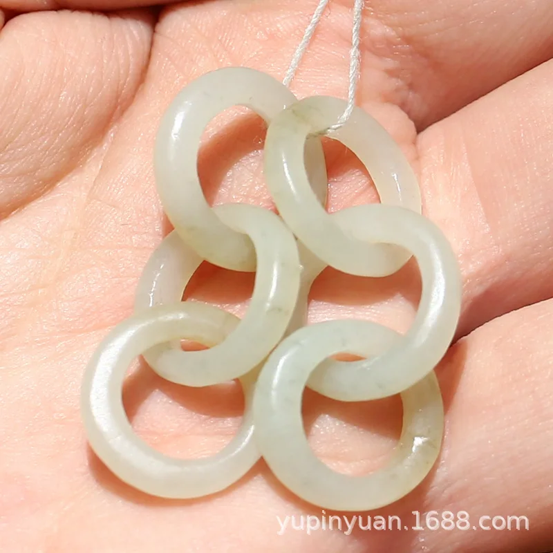 

Natural Jade Hetian Jade Pendant Triple Light Greenish White Jade Circular Ring Pendant Women's Earrings Earrings Necklace