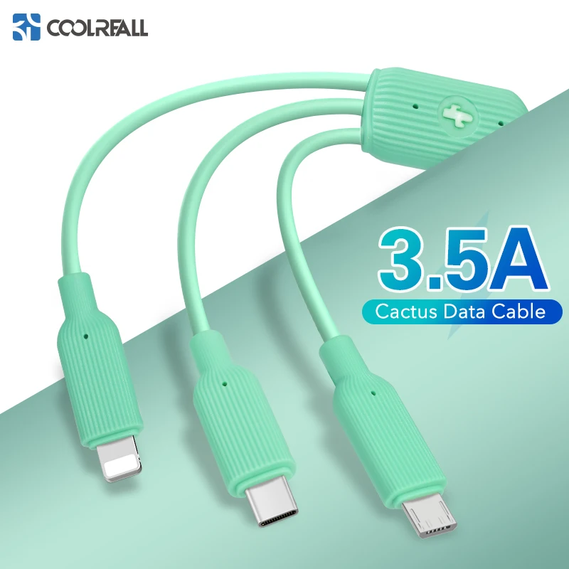 USB кабель Coolreall 3 в 1 для iPhone Samsung Xiaomi многопортовый зарядный светодиодный Micro Type C
