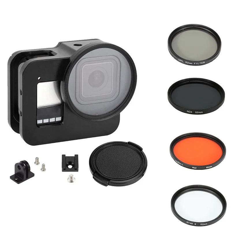 Алюминиевый защитный чехол для GoPro Hero 8 черный с 52 мм кольцом адаптером