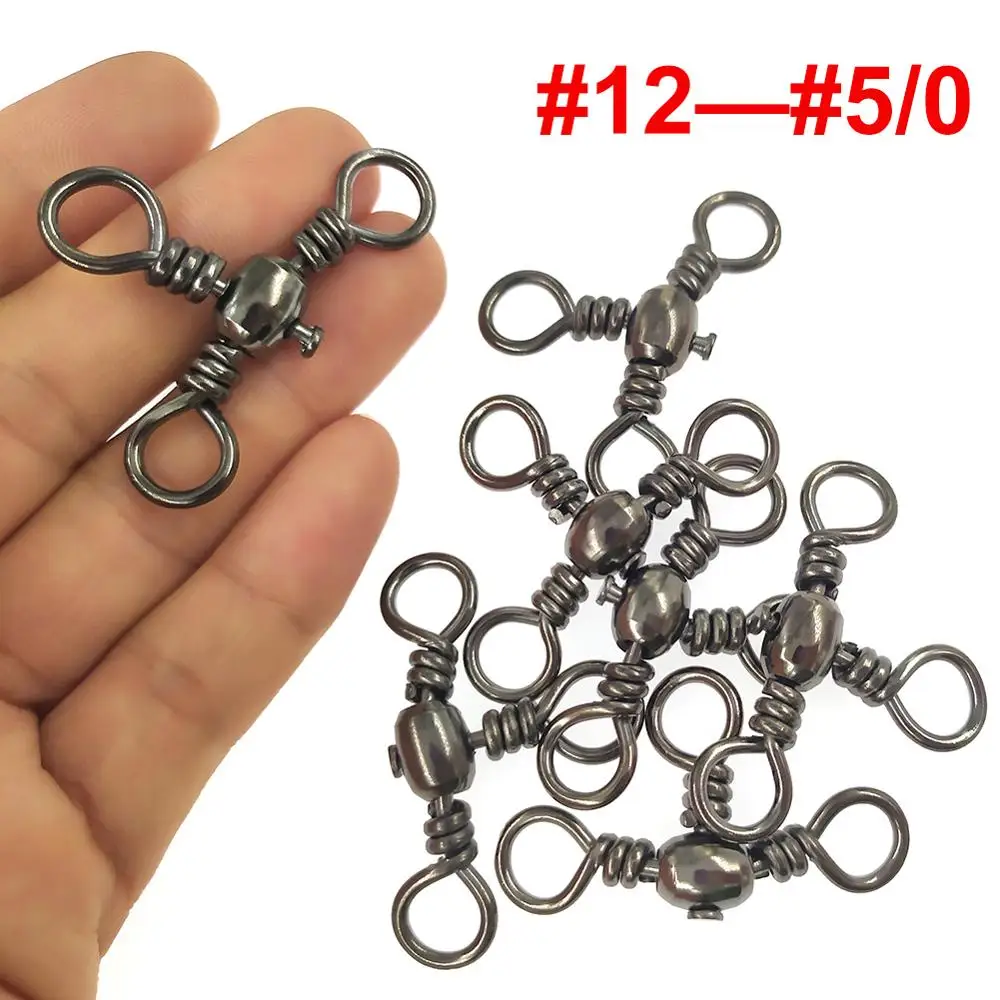 100pcs/200pcs Fishing Swivels 3 Way Barrel Swivel Cross-Line Swivels  Rolling Swivel Size 5/0# to 12# Emerillones Pesca