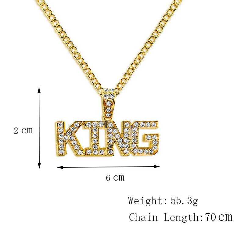 Мужские подвески в стиле хип хоп полностью Стразы форме короля и букв ожерелья с