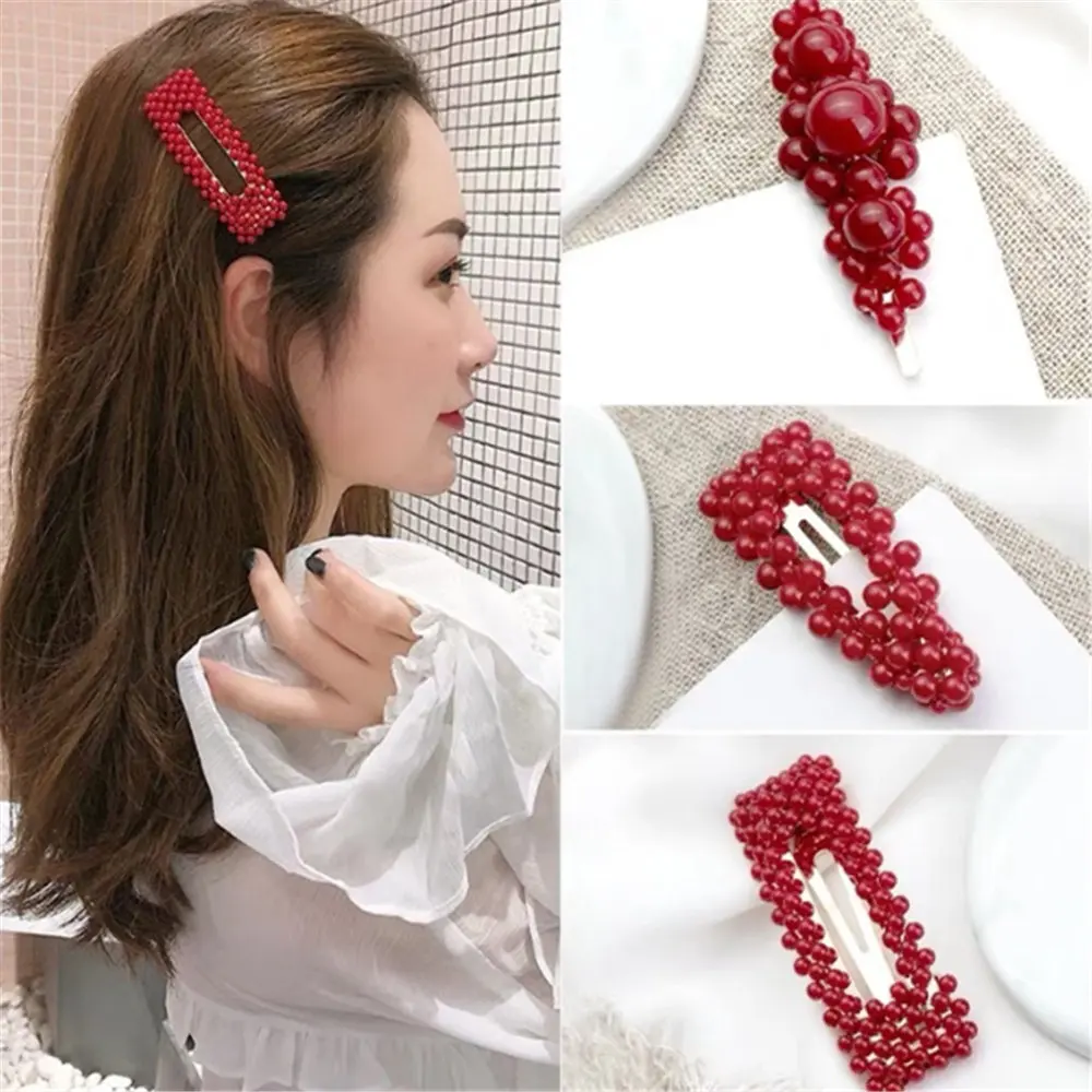 

women red white Pearl Metal Hair Clip Hairband Comb Bobby Pin Barrette Hairpin Headdress Headwear Accessories 2019 NEW