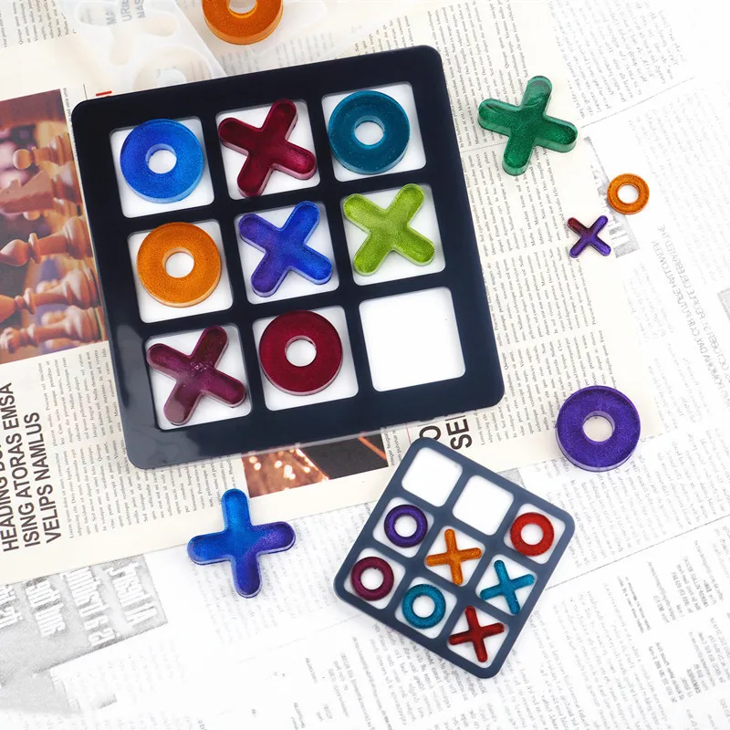 Imagen de DIY Crystal Epoxy Resin Mold Tic-Tac-Toe OX Chess Game Mirror Silicone Mold For Resin