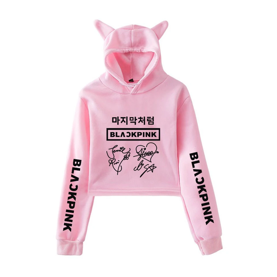 Новый K поп Kpop толстовка женская летняя обувь короткий кошачий топ толстовки с