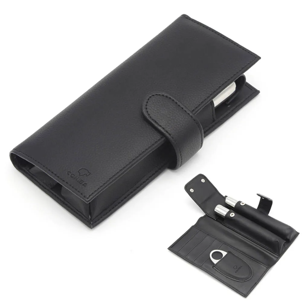 

COHIBA Cigar Case Travel Humidor Cigar Box Leather Cigar Humidor Accessories with 2 Cigar Tube 1 Cigar Cutter