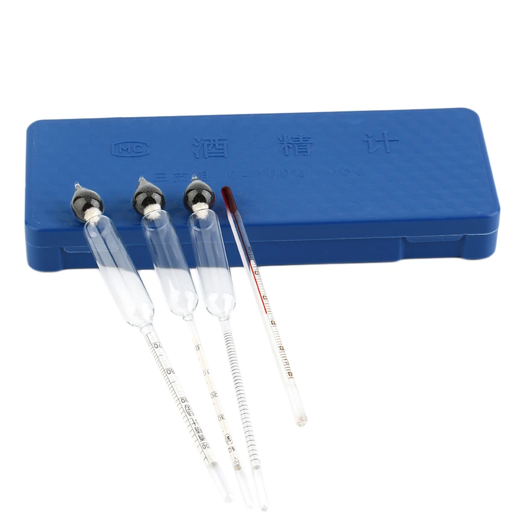 Professional Measure 0 to 100% Alcohol Content 3 Pieces Hydrometer Set Professional Measure 0 to 100% Alcohol Content 3 Pieces Hydrometer Set