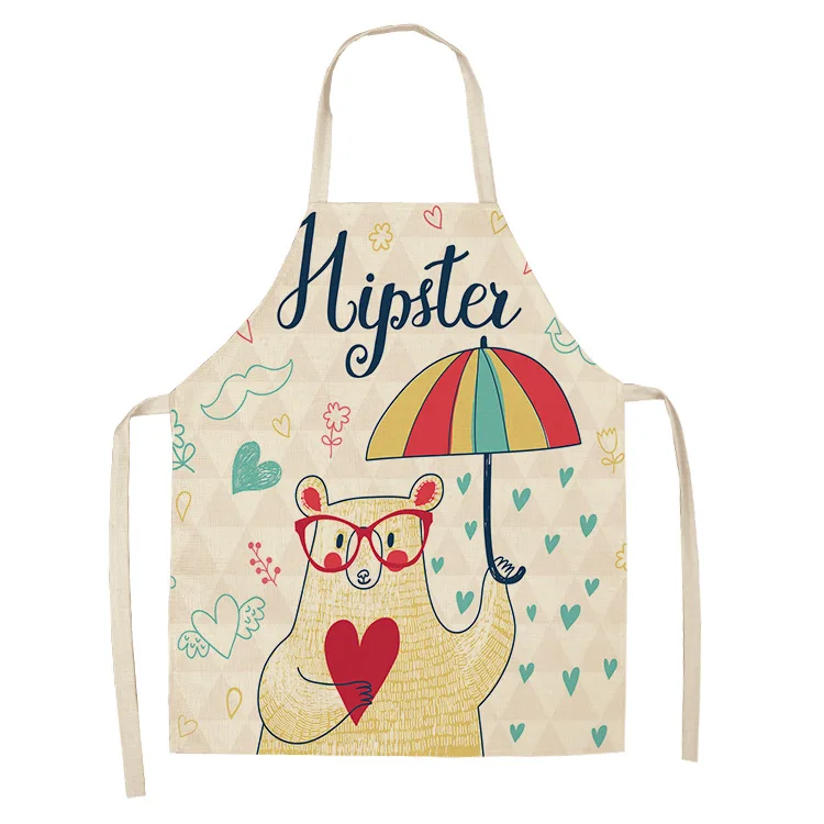 1 Pcs Lovely Cartoon Rabbit Printed Kitchen Aprons for Women Kids Sleeveless Cotton Linen Cooking Cleaning Tools - Цвет: 7