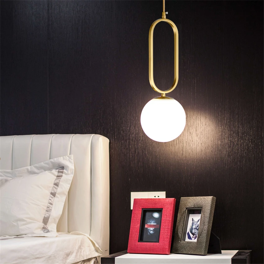 

Full Copper Oval Ring Round Ball Gold Pendant Lights Bedroom Nordic Bedside Lamp Modern Designer Study Pendant Lamps Fixtures
