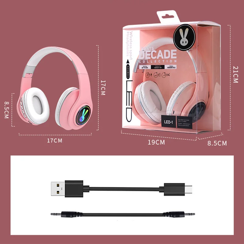 Kids LED Gaming Headphone Stereo Bluetooth 5 0 Earphone Play 10 Hours HIFI Flash Headsets Support TF Card 3 5mm Plug With Mic