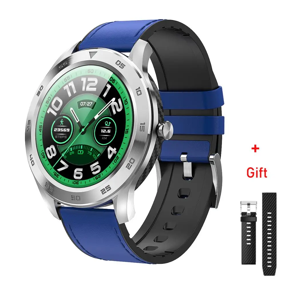 Blue leather LYKRY DT98 Смарт-часы полный экран сенсорный Bluetooth 1,3 дюймов набор вызова EEG монитор сердечного ритма кровяного давления IP68 водонепроницаемый - Цвет: Blue leather