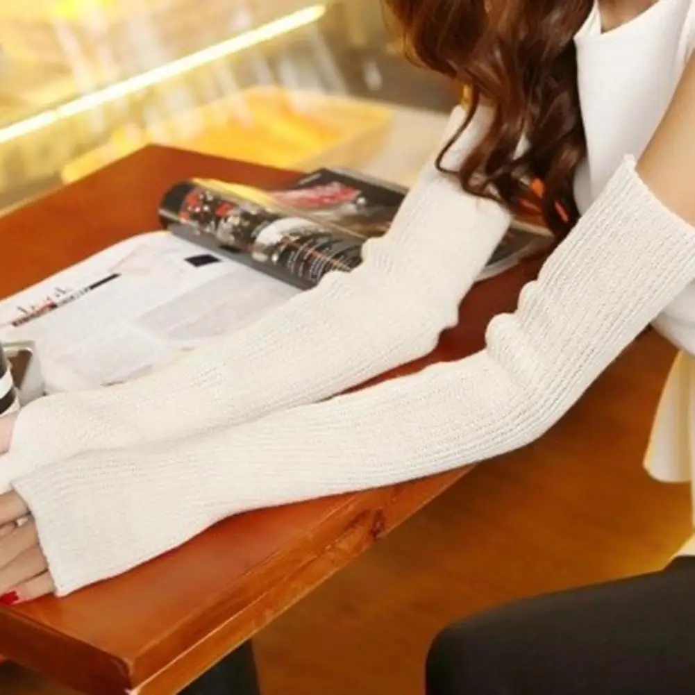 Hand Warm Female Fingerless Arm Warmers Solid Arm Sleeve Arm Cuff Wool Knitted Gloves For Woman Winter Keep Warm High Elastic