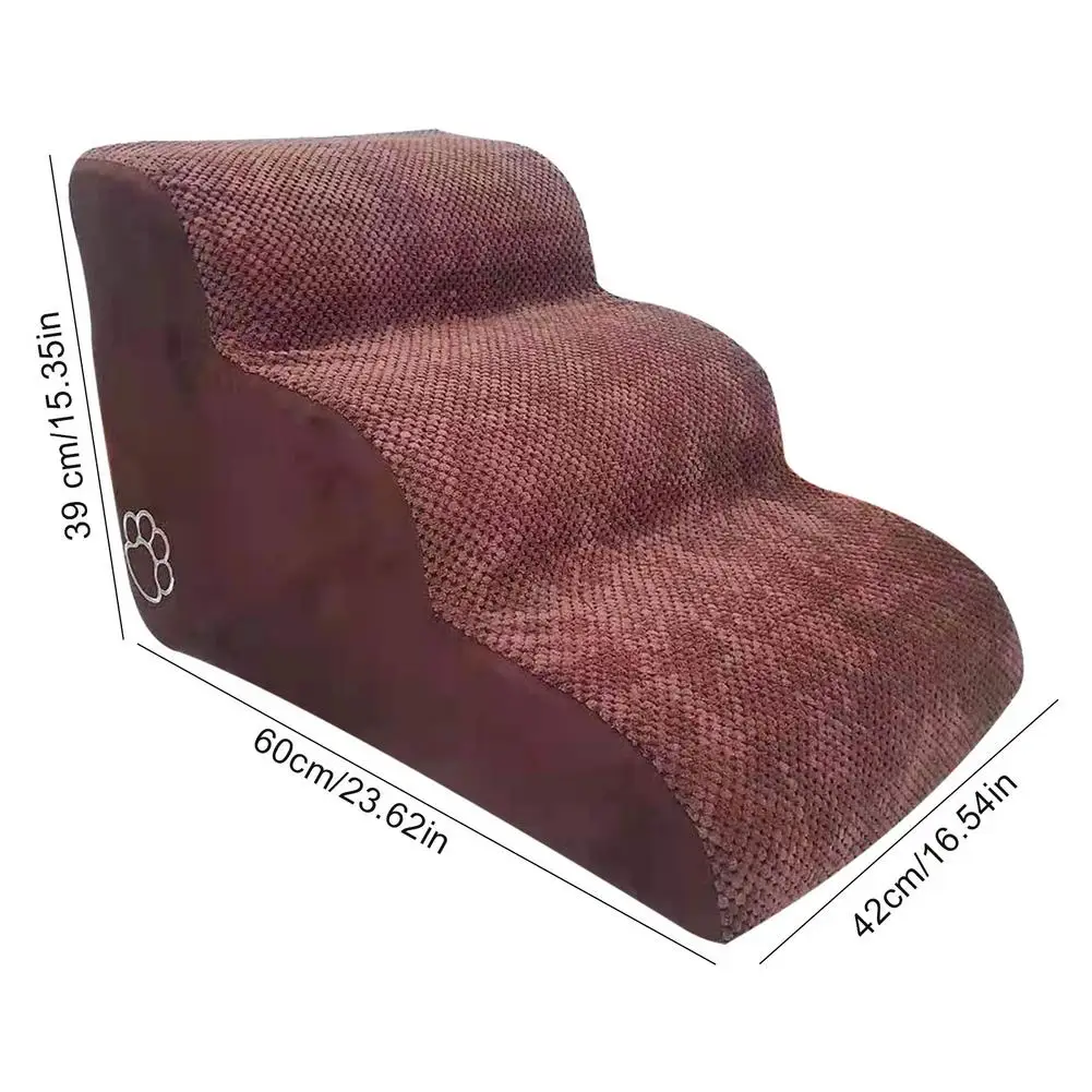 Pet Steps Dog Stairs 3-Steps Foam Brown Gray Dog Bed Stairs With Removable Cover Anti-slip Cat Ramp Ladder Pet Supplies