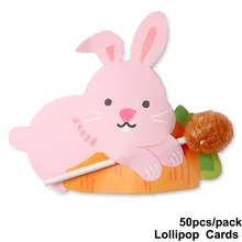 50 piezas de tarjetas de Piruleta de conejo de Pascua para niños, niño y niña, suministros de decoración para el día de Pascua, dulces y dulces