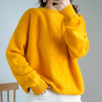 

2019 New Women's thick Sweater vintage fashion Warm Plain Women's Winter Autumn Sweaters Pullover Little High-Round Neck