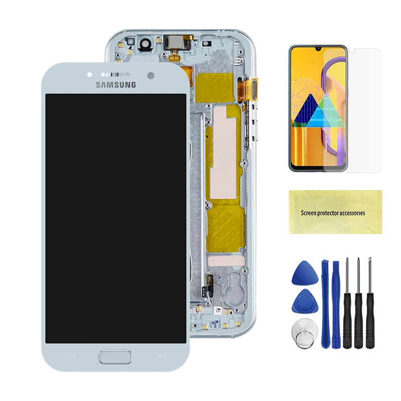 Lcd для samsung Galaxy A5 lcd A520 SM-A520F lcd дисплей кодирующий преобразователь сенсорного экрана в сборе для A5 A520 lcd экран - Цвет: Blue With Frame
