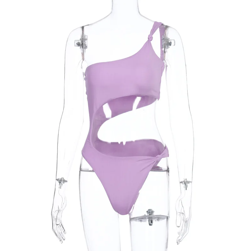 Shestyle One Shoulde Sexy Vacation Sexy Bodysuit Women Hollow Out Slope Neck Solid High Waist Beachwear 2020 New Bodies