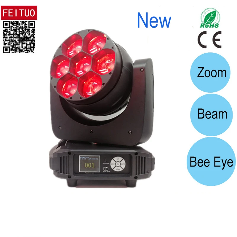 Новое поступление 7Bee Eye Led Zoom Moving Head луч светильник 7x40 Вт RGBW 4в1 Wash XY ось вращения стробоскоп DMX Звук Led Moving Head Zoom