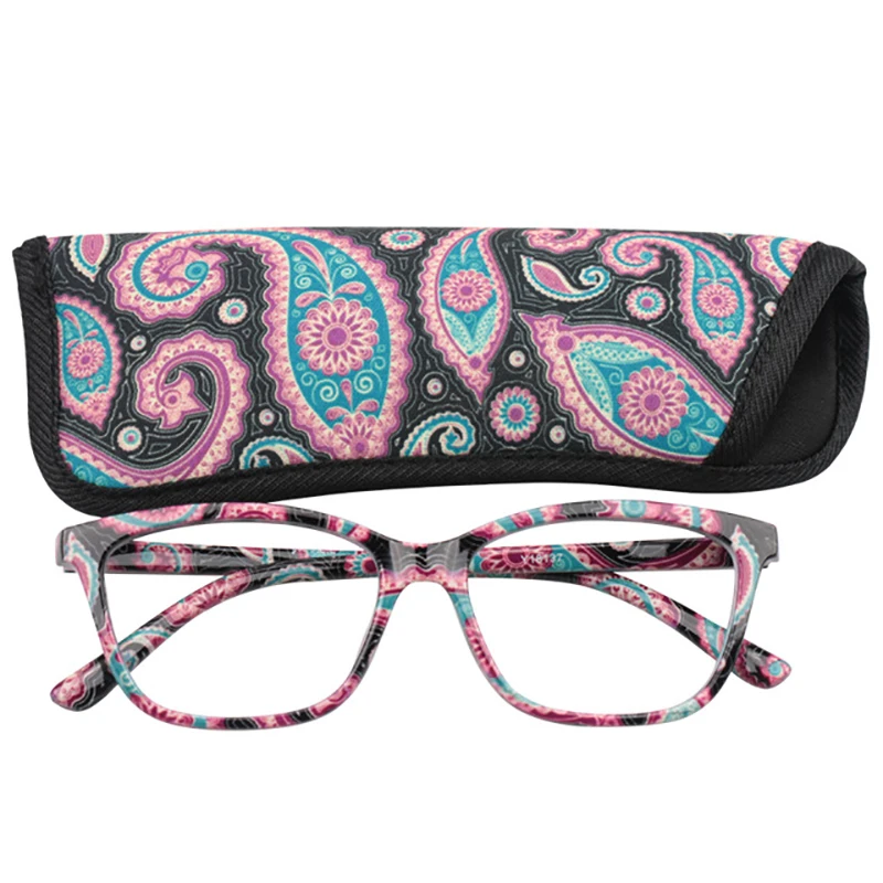 

Womens Pocket Printed Reading Glasses with Matching Pouch Spring Hinge Presbyopic Reading Glasses +1.0 1.5 2.0 2.5 3.0 3.5 4.0