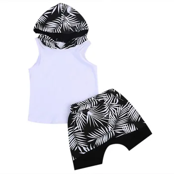 

2pcs Children's Hooded Suit Toddler Kids Baby Boys Clothes Sleeveless Hoodie T-Shirt Tops+ Shorts Pants Printed Outfit 1-6T