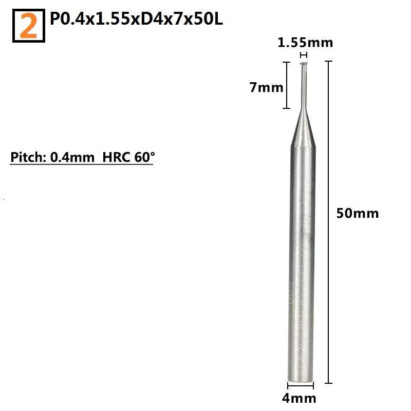 P0.25-P0.8 одинарная нить Концевая фреза 4 мм Концевая фреза ЧПУ фрезы твердосплавные концевые фрезы D0.7/1,55/2,35/3,15/3,9 нить мельницы - Длина режущей кромки: P0.4x1.55xD4x7x50L