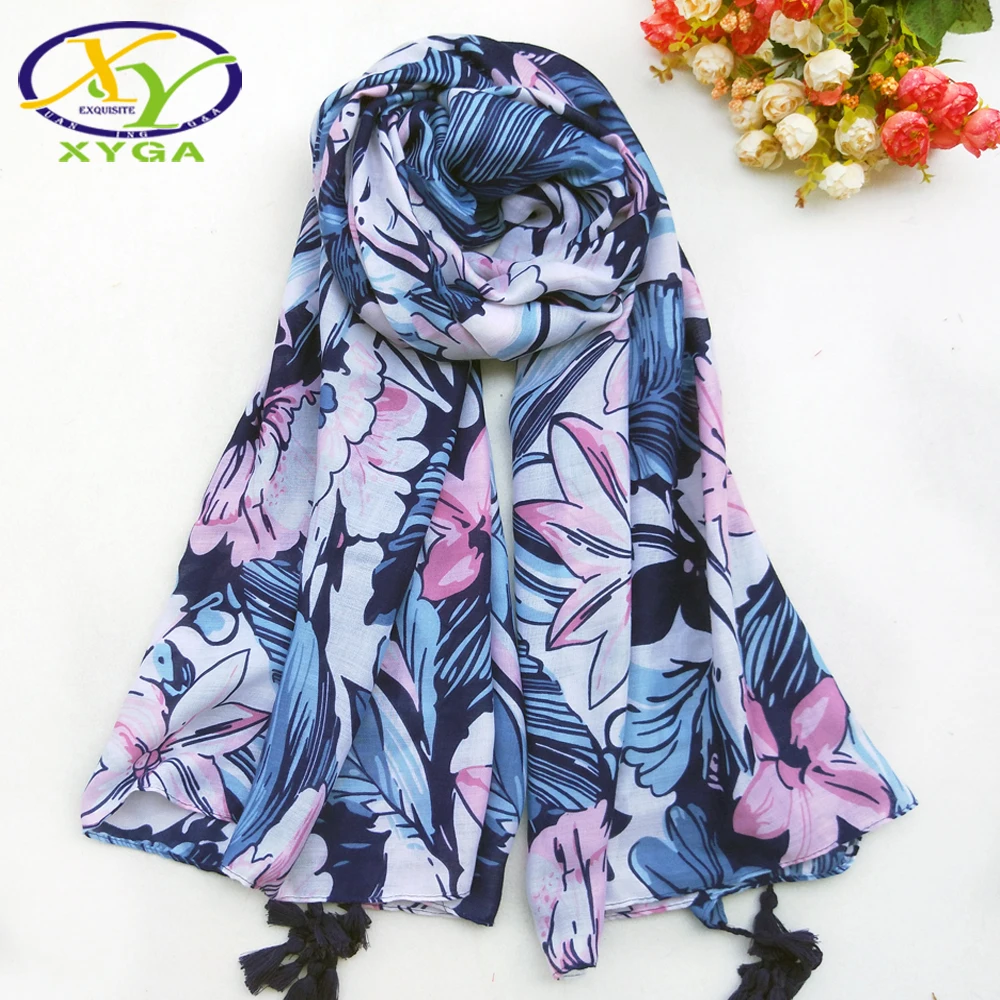 

Cotton Women Long Scarves Floral Tassel Spring Fashion Ladies Pashminas Soft Summer Beach Shawls Autumn Wraps Muslim Hijabs
