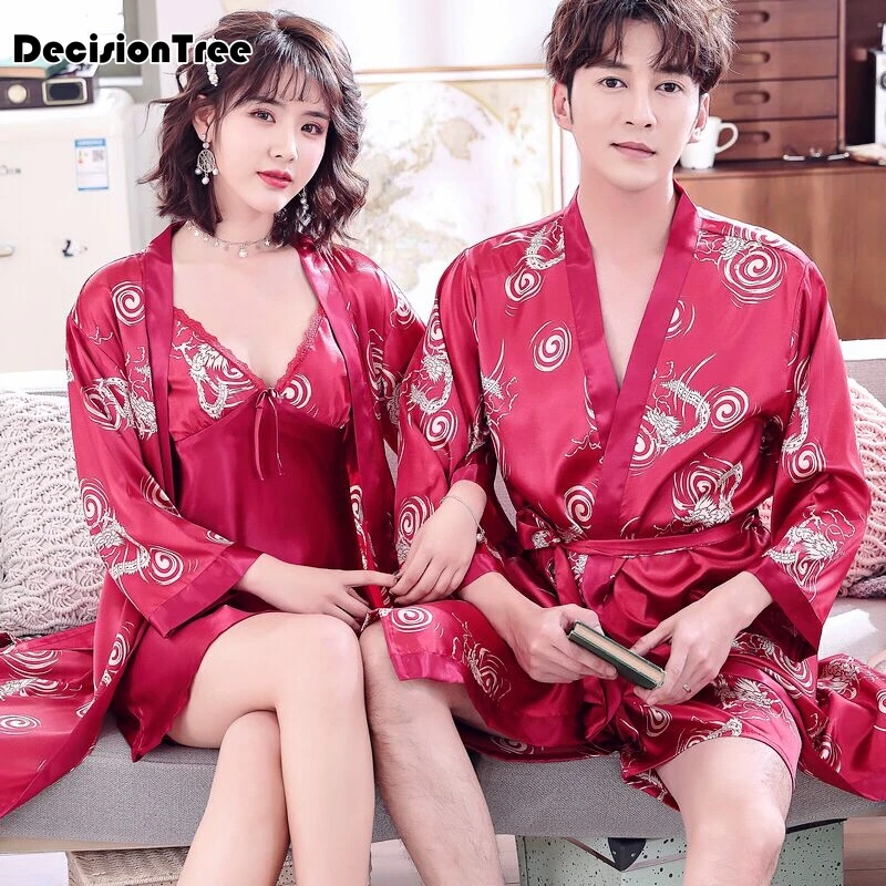 men's silk robe long pajamas solid sleepwear men bathrobe long sleeve kimono loungewear dressing gown