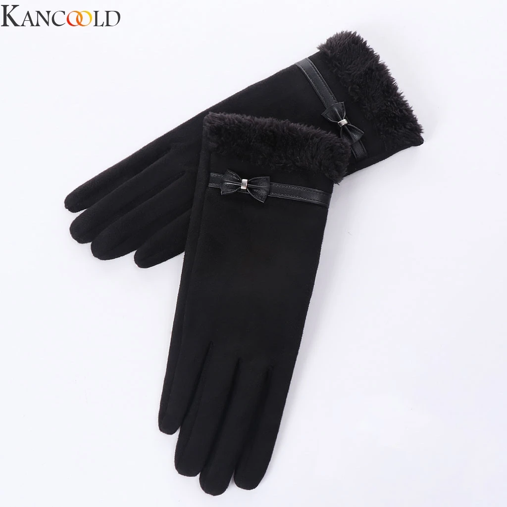 KANCOOLD, женские перчатки с сенсорным экраном, замшевые, теплые, толстые, кашемировые, полный палец, варежки, женские, флис, внутри, перчатки, Осень-зима