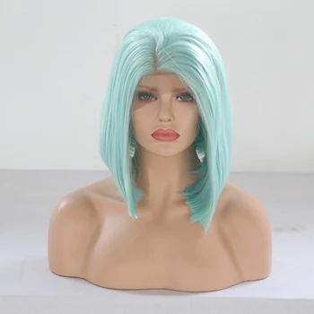 

QUINLUX WIGS Green Synthetic Lace Front for Women Short Bob Wigs with Natural Hairline Glueless HandTied Wig Anime Cosplay Wigs