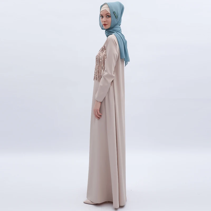 Мусульманское женское платье с длинными рукавами и круглым вырезом; abaya in islamic clothes