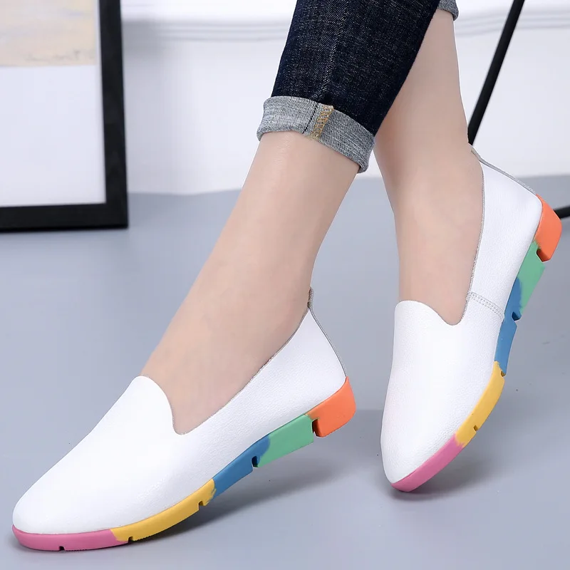 

Loafers Women's Genuine Leather Flat 2019 Spring New Style Casual Foot Covering Versatile White Shoes Women's Casual Shoes