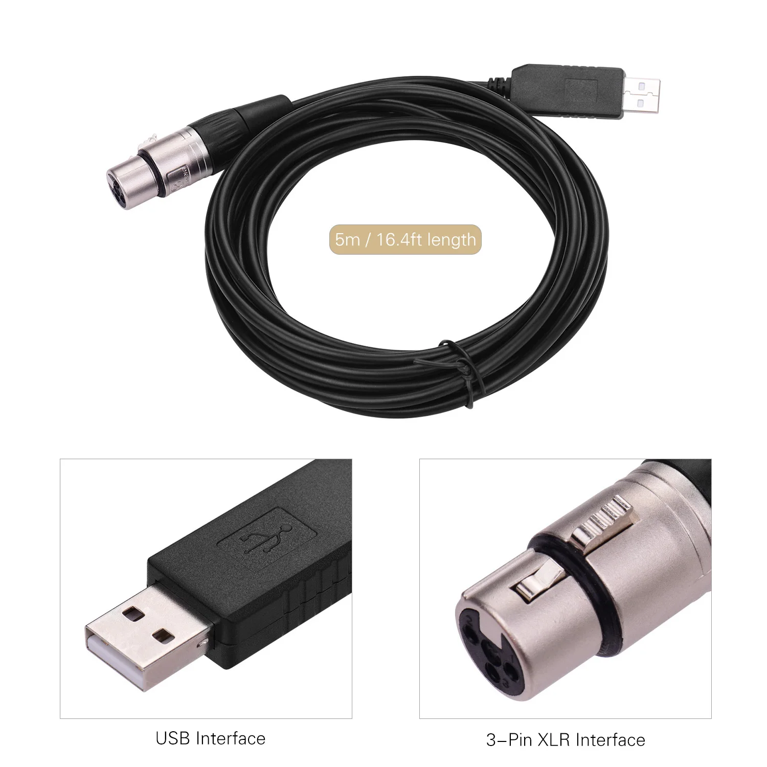 RS485 DMX512 конвертер Кабель USB к 3Pin XLR Женский интерфейс компьютера подключения сценического освещения устройств светодиодный кабель управления - Цвет: Black  5m