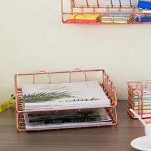 1 Набор из 2 канцелярских принадлежностей металлический Штабелируемый лоток для документов и букв, органайзер, розовое золото