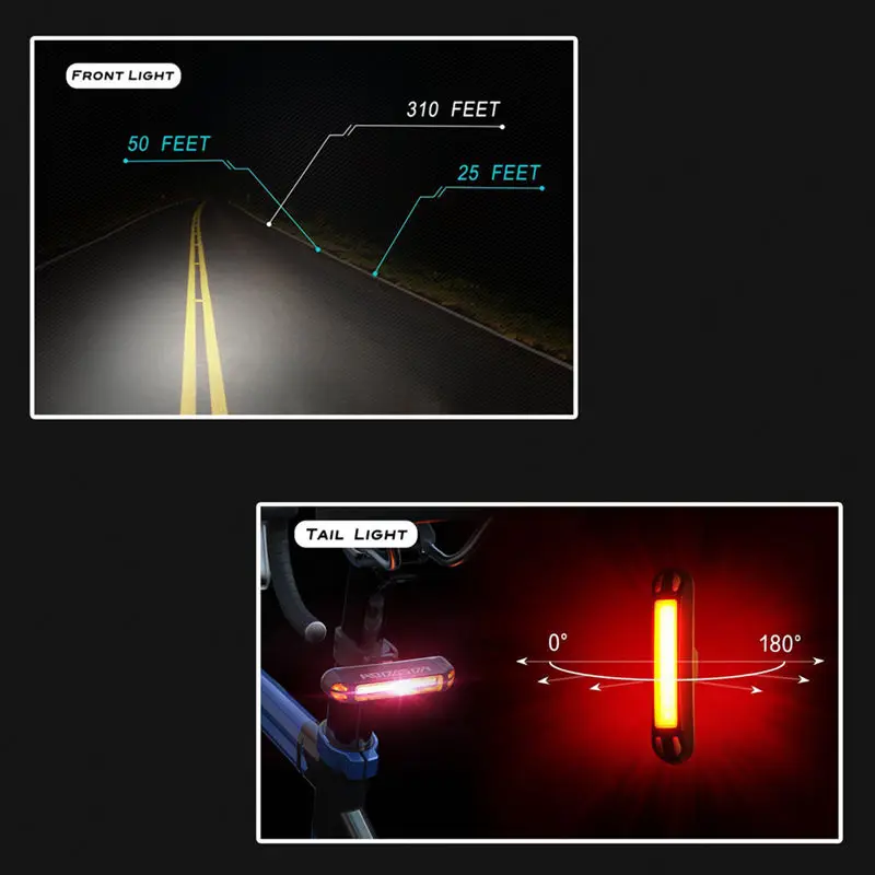 Bike Lights Bicycle Lights Front and Back USB Rechargeable Bike Light Set Super Bright Front and Rear Flashlight LED Headlight T