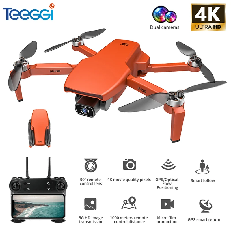 Дрон Teeggi SG108 складной с GPS Wi-Fi FPV 4K двойная камера | Игрушки и хобби