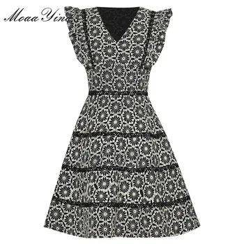 

MoaaYina Fashion Designer dress Summer Women's Dress Short sleeve V-neck Butterfly Sleeve Embroidery Dresses