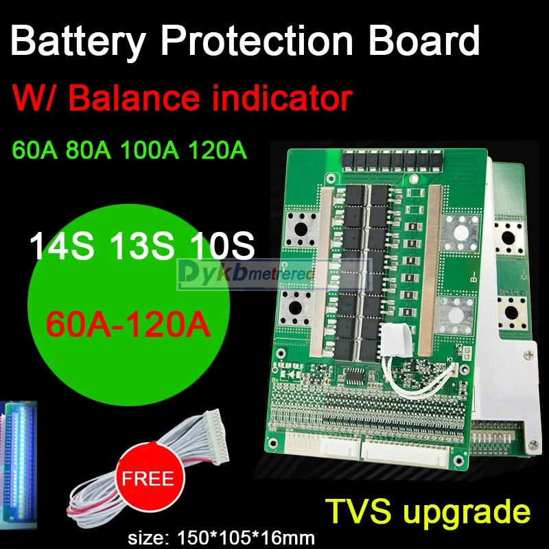 Плата защиты литиевых батарей BMS 14S 13S 10S 36V 48V Lipo 60A 80A 100A 120A с высоким током разрядки