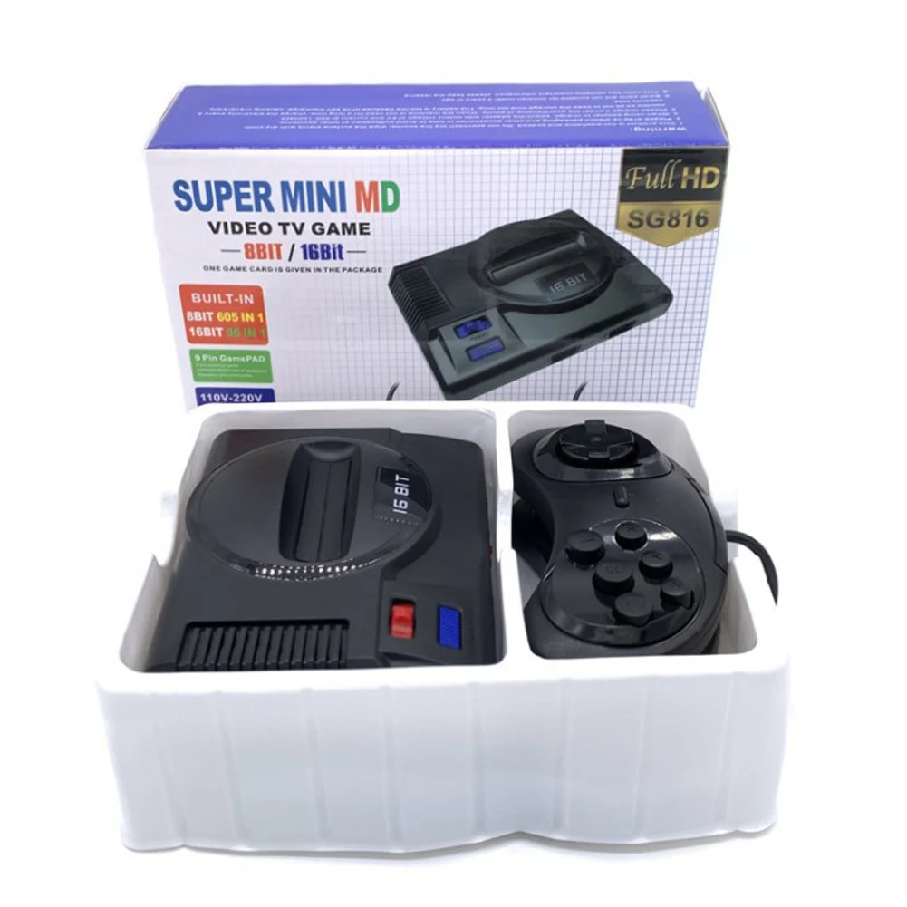 SG816 Super Retro Mini TV Video Game Console For Sega Mega Drive MD 16BIT 86 Games 8 BIT 605 Different Built-in 2 Gamepads |