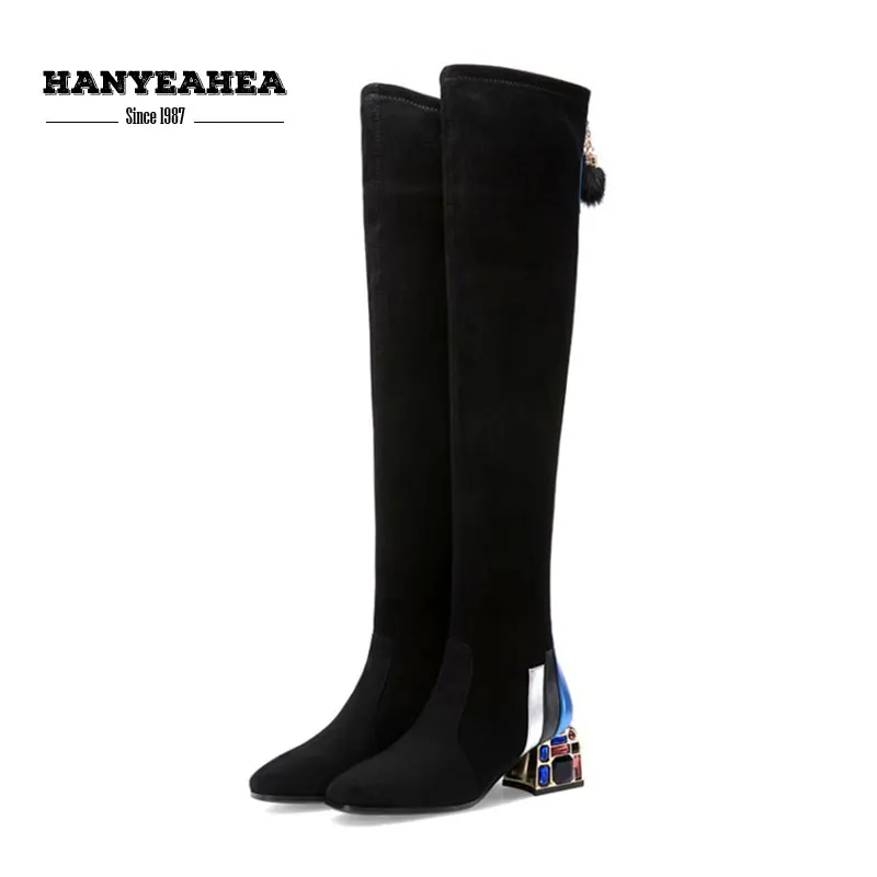 

Rhine Stone Women's Boots Concise Sexy Female Boot Leisure Fashion Pendant 33-42 Black Blue Zipper Long Boots Woman