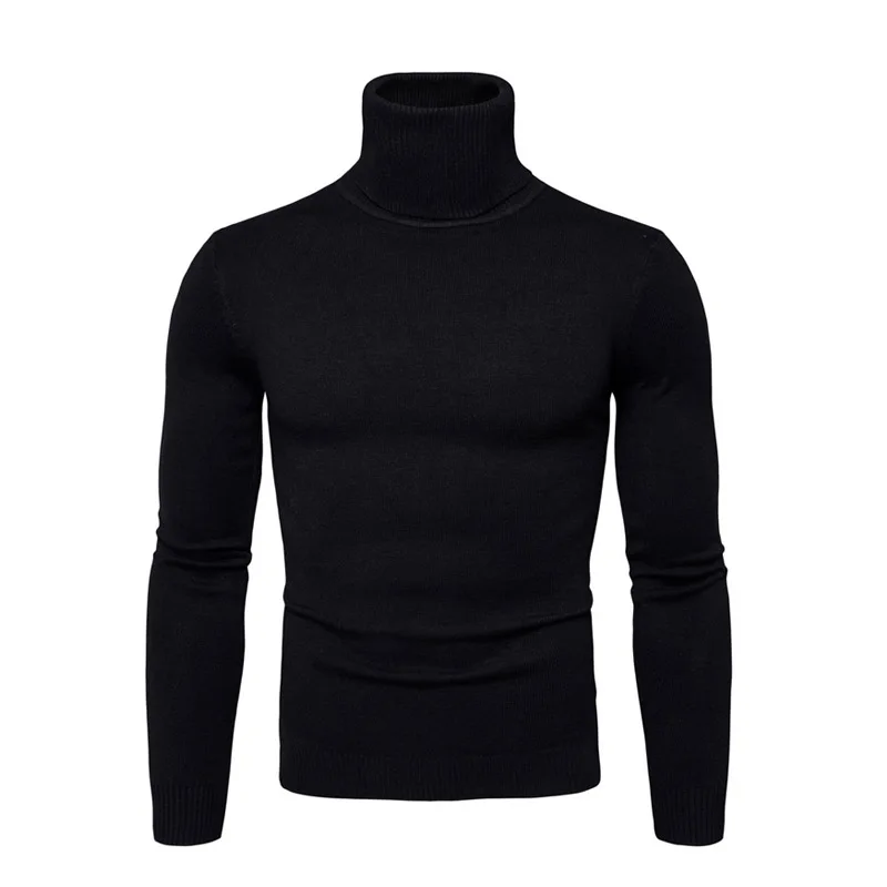 Весенне-осенний Однотонный свитер с высоким воротником, облегающий пуловер с высокой эластичностью, Мужская трикотажная одежда 3XL - Цвет: Черный