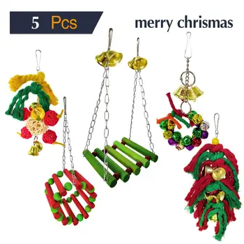 

5PCS Parrot Toys Gnawing Toy Swing Stand for Christmas Bird Cage Decoration